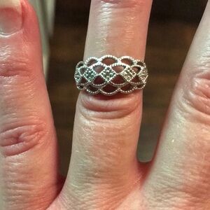 Intricate Openwork Filigree Ring in Silver Tone